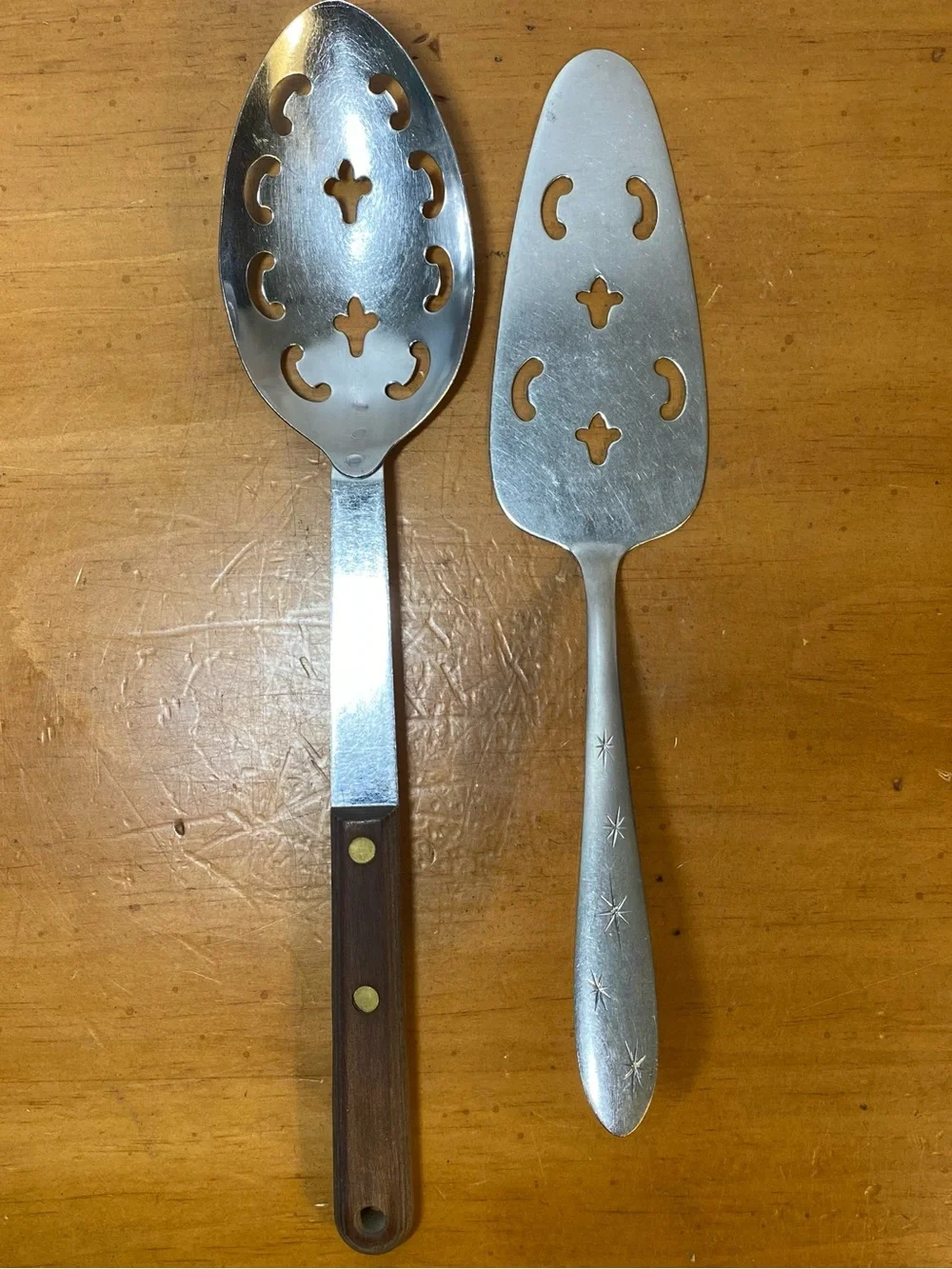 Vintage Stainless Cooking Utensils Starburst Slotted Spoon Cake Pie Server MCM